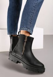 Czarne Płaskie Botki z Suwakiem Tinaferr. Czarne botki damskie Renee, na jesień, bez wzorów, eleganckie, bez obcasa, na płaskiej podeszwie, bez zapięcia. Za 119.99 zł.