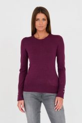 GUESS Bordowy damski cienki sweter. Czerwone swetry nierozpinane damskie Guess, s, z aplikacjami, bez kołnierzyka, bez ramiączek. W wyprzedaży za 229.99 zł.