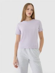 4F T-shirt regular gładki damski - fioletowy XS. Fioletowe t-shirty damskie 4F, xs, bez wzorów, z bawełny, klasyczne, bez kołnierzyka, bez ramiączek. W wyprzedaży za 29.99 zł.