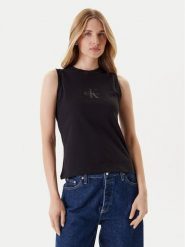 Calvin Klein Jeans Top LV047C852G Czarny Regular Fit. Czarne topy damskie Calvin Klein Jeans, xs, bez wzorów, z bawełny, bez kołnierzyka, bez ramiączek. Za 119.99 zł.