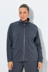 Damskie Bluza rozpinana chłodząca stójka długi rękaw. Szare bluzy damskie Ulla Popken, plus size, bez wzorów, z dresówki, bez ramiączek, bez kaptura. Za 349.99 zł.