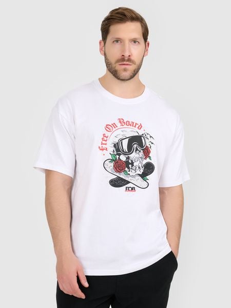 4F T-shirt loose z nadrukiem męski - biały XL. Białe t-shirty męskie 4F, m, bez wzorów, z bawełny, bez kołnierzyka, bez ramiączek. Za 79.99 zł.