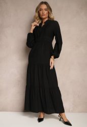 Czarna Rozkloszowana Sukienka z Wiskozy w Stylu Boho z Koronką i Gumką Gonalien. Czarne sukienki damskie Renee, na co dzień, na lato, l, bez wzorów, z koronki, boho, bez kołnierzyka, bez ramiączek, maxi, rozkloszowane. Za 119.99 zł.