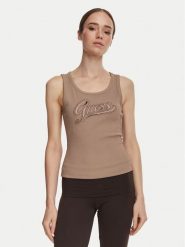 Guess Top W6YP30 K4380 Brązowy jasny Slim Fit. Brązowe topy damskie Guess, xxl, z aplikacjami, z syntetyku, bez kołnierzyka, bez ramiączek. Za 194.99 zł.