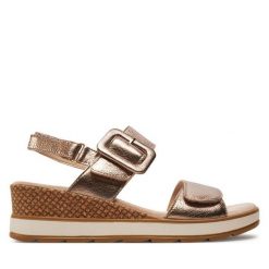 Sandały Caprice. Brązowe sandały damskie Caprice, bez wzorów, bez obcasa, na koturnie, bez zapięcia. Za 323.99 zł.