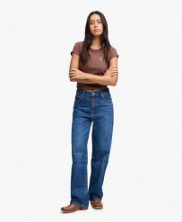 Superdry Jeansy z wysokim stanem z organicznej bawełny, szeroka nogawka. Niebieskie jeansy damskie Superdry, bez wzorów, z bawełny, klasyczne, z podwyższonym stanem. Za 383.70 zł.