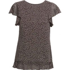Bluzka z rękawami z falbanami bonprix szary w kwiaty. Szare bluzki damskie bonprix, bez wzorów, z szyfonu, eleganckie, bez kołnierzyka, bez ramiączek. Za 54.99 zł.
