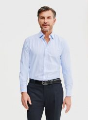 PAKO LORENTE – Błękitna koszula męska w paski. Niebieskie koszule męskie Pako Lorente, m, bez wzorów, z bawełny, bez kołnierzyka, bez ramiączek. Za 99.99 zł.