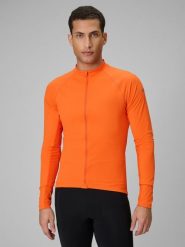 4F Koszulka kolarska z długim rękawem męska - pomarańczowa S. Brązowe koszulki sportowe męskie 4F, m, bez wzorów, z materiału, bez kołnierzyka, bez ramiączek. Za 199.99 zł.