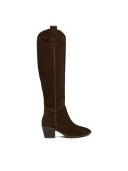 Badura Kozaki C-ANIYA-DX01381 Brązowy. Brązowe kozaki damskie Badura, bez wzorów, ze skóry, bez obcasa, na słupku, bez zapięcia. Za 369.99 zł.