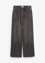 Dżinsy z szerokimi nogawkami, high waist. Szare jeansy damskie bonprix, bez wzorów, z jeansu, z podwyższonym stanem. Za 169.99 zł.