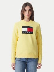 Tommy Jeans Bluza Flag DW0DW22564 Żółty jasny Regular Fit. Żółte bluzy damskie Tommy Jeans, m, bez wzorów, z bawełny, bez ramiączek, bez kaptura. Za 409.99 zł.