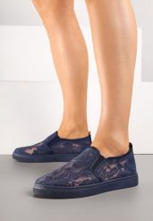 Granatowe Tenisówki z Koronkową Cholewką Fenvalia. Niebieskie trampki i tenisówki damskie Renee, bez wzorów, z jeansu, bez zapięcia. Za 44.99 zł.