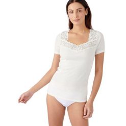 Koszulka damska Damart Thermolactyl. Białe bluzki damskie DAMART, bez wzorów, ze skóry, bez kołnierzyka, bez ramiączek. Za 183.50 zł.