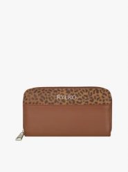 Brązowy portfel z detalami w panterkę. Brązowe portfele damskie Ryłko, ze skóry. Za 279.99 zł.