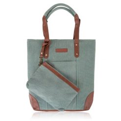 Shopperka szarozielona Paolo Peruzzi E-23-BU. Zielone shopperki damskie Paolo Peruzzi, bez wzorów, z bawełny, bez dodatków. Za 129.99 zł.