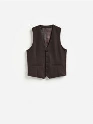 Garniturowa kamizelka - ciemnobrązowy. Brązowe garnitury męskie Reserved, l, bez wzorów, z tkaniny. Za 159.99 zł.