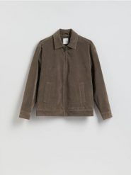 Kurtka bomberka z imitacji zamszu - ciemnoszary. Szare kurtki męskie Reserved, l, bez wzorów, bez kaptura. Za 259.99 zł.