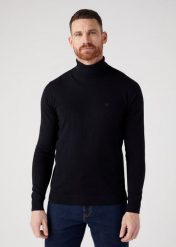 WRANGLER ROLL NECK KNIT MĘSKI SWETER BLACK W8D42P100. Czarne swetry męskie Wrangler, m, bez wzorów, bez kołnierzyka, bez ramiączek. Za 199.99 zł.