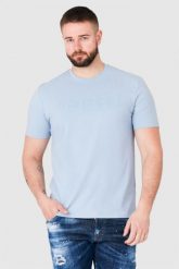 GUESS Błękitny t-shirt męski z wytłaczanym logo. Niebieskie t-shirty męskie Guess, m, z aplikacjami, bez kołnierzyka, bez ramiączek. W wyprzedaży za 119.99 zł.