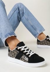 Czarne Sneakersy z Nadrukiem Mindi. Czarne obuwie sportowe damskie Born2be, bez wzorów, bez zapięcia. Za 69.99 zł.