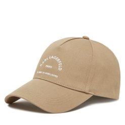 Czapka z daszkiem KARL LAGERFELD. Brązowe czapki damskie KARL LAGERFELD, bez wzorów. Za 179.99 zł.