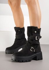 Czarne Botki Workery na Grubej Podeszwie i Obcasie z Klamrami Tulanira. Czarne botki damskie Born2be, bez wzorów, z jeansu, eleganckie, bez obcasa, na obcasie, bez zapięcia. Za 179.99 zł.
