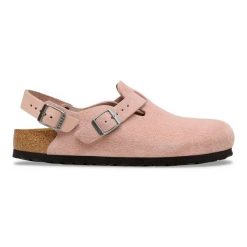 Birkenstock Tokio LEVE Pink Clay Sandały damskie. Czerwone sandały damskie Birkenstock, bez wzorów, ze skóry, bez obcasa, bez zapięcia. Za 719.00 zł.