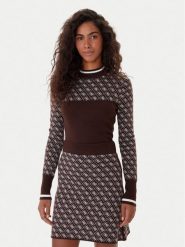 Guess Sweter W5BR24 Z3JD2 Brązowy Slim Fit. Brązowe swetry nierozpinane damskie Guess, xxl, z aplikacjami, z syntetyku, bez kołnierzyka, bez ramiączek. Za 299.99 zł.