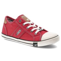 Czerwone Trampki Mustang Płaskie Obuwie Unisex. Czerwone trampki męskie Mustang, na lato, bez wzorów, z gumy, eleganckie, bez zapięcia. Za 229.00 zł.