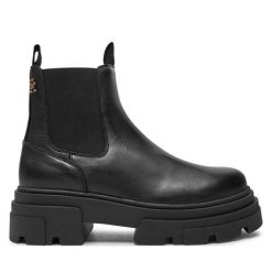 Sztyblety Tommy Hilfiger. Czarne botki damskie Tommy Hilfiger, bez wzorów, bez obcasa, na płaskiej podeszwie, bez zapięcia. Za 849.99 zł.