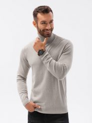 Sweter męski z golfem - jasnoszary V6 E179 - XXL. Szare swetry męskie Ombre Clothing, m, bez wzorów, z materiału, bez kołnierzyka, bez ramiączek. W wyprzedaży za 39.99 zł.