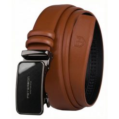 Skórzany, stylowy pasek męski w jasnobrązowym kolorze z automatyczną, czarną klamrą Peterson PTN A013-AB TAN. Brązowe paski męskie Peterson, ze skóry, eleganckie. Za 59.99 zł.