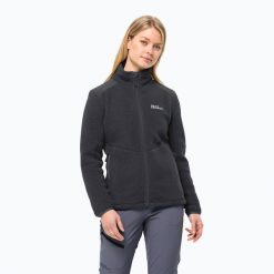 Bluza polarowa damska Jack Wolfskin Kammweg Pile Fz. Czarne bluzy damskie Jack Wolfskin, bez wzorów, z polaru, sportowe, bez ramiączek, bez kaptura. Za 529.99 zł.