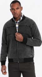 Męska jeansowa kurtka bomberka z efektem stone wash czarna V2 OM-JADJ-0163 XXL. Czarne kurtki męskie Ombre, m, bez wzorów, z jeansu, bez kaptura. Za 453.86 zł.