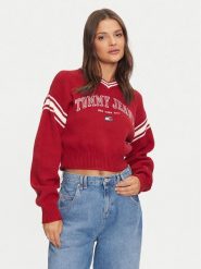 Tommy Jeans Sweter Varsity DW0DW18692 Czerwony Relaxed Fit. Czerwone swetry nierozpinane damskie Tommy Jeans, l, bez wzorów, z bawełny, bez kołnierzyka, bez ramiączek. Za 359.99 zł.