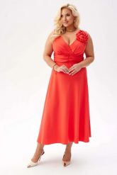 Elegancka sukienka Anna na wesele w kolorze papai PLUS SIZE XXL. Sukienki damskie Moda Size Plus Iwanek, na imprezę, plus size, z aplikacjami, z elastanu, eleganckie, bez kołnierzyka, plus size, bez ramiączek, midi, kopertowe. Za 369.90 zł.