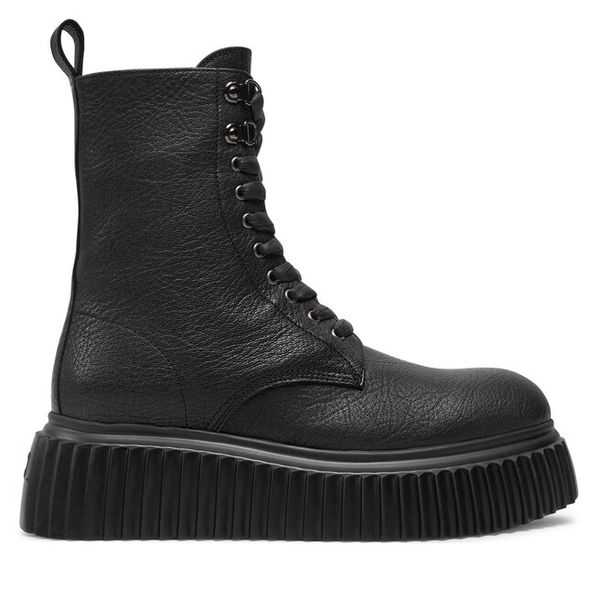 Trzewiki AGL. Czarne botki damskie AGL, bez wzorów, marine, bez obcasa, na płaskiej podeszwie, bez zapięcia. Za 1,199.00 zł.