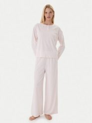 Tommy Hilfiger Piżama UW0UW06077 Różowy Relaxed Fit. Czerwone piżamy damskie Tommy Hilfiger, bez wzorów, z bawełny, bez ramiączek. Za 309.99 zł.