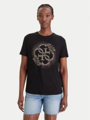 Guess T-Shirt E6GI01 K68D2 Czarny Regular Fit. Czarne t-shirty damskie Guess, xl, z aplikacjami, z wiskozy, bez kołnierzyka, bez ramiączek. Za 189.99 zł.