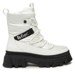Trzewiki Lee Cooper. Białe botki damskie Lee Cooper, bez wzorów, bez obcasa, na płaskiej podeszwie, bez zapięcia. Za 199.99 zł.