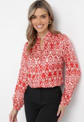Czerwona Koszula we Wzorzysty Print Enzoa. Czerwone koszule damskie Born2be, m, bez wzorów, bez kołnierzyka, bez ramiączek. Za 89.99 zł.