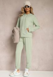 Jasnozielony Klasyczny Komplet Dresowy z Bluzą Kangurką i Spodniami Typu Jogger Salevia. Zielone bluzy damskie Renee, m, bez wzorów, z dresówki, klasyczne, bez ramiączek, bez kaptura. Za 74.99 zł.