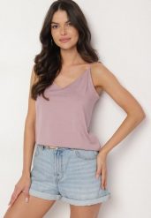 Fioletowy Top z Modalem i Bawełną Ozdobiona Wiązaniem Lilacea. Fioletowe topy damskie Born2be, l, bez wzorów, z bawełny, eleganckie, bez kołnierzyka, bez ramiączek. Za 34.99 zł.