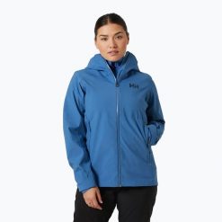 Kurtka przeciwdeszczowa damska Helly Hansen Verglas 3L. Niebieskie kurtki sportowe damskie Helly Hansen, l, bez wzorów, bez ramiączek, bez kaptura, trekkingowe. Za 569.99 zł.