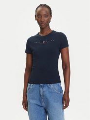 Tommy Jeans T-Shirt Linear DW0DW21422 Granatowy Slim Fit. Niebieskie t-shirty damskie Tommy Jeans, xxs, bez wzorów, z bawełny, bez kołnierzyka, bez ramiączek. Za 109.99 zł.