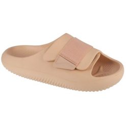 Klapki Crocs Mellow Luxe Recovery Slide 209413-2DS beżowy. Brązowe klapki damskie bez wzorów, casualowe, bez obcasa, bez zapięcia. Za 367.59 zł.