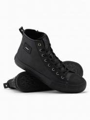 Męskie buty wysokie trampki z ozdobnym noskiem – czarne V1 OM-FOTH-0157 - 44. Czarne trampki męskie Ombre Clothing, z aplikacjami, z gumy, przed kolano, bez zapięcia. W wyprzedaży za 109.99 zł.