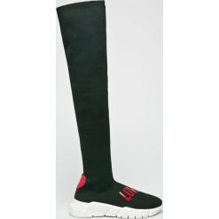 Love Moschino - Kozaki. Czarne kozaki damskie Love Moschino, bez wzorów, z materiału, bez obcasa, na obcasie, bez zapięcia. W wyprzedaży za 769.90 zł.