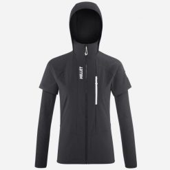 Kurtka Softshell RUTOR XCS AIR dla kobiet. Czarne kurtki sportowe damskie Millet, m, bez wzorów, z materiału, bez ramiączek, bez kaptura, narciarskie. Za 755.20 zł.